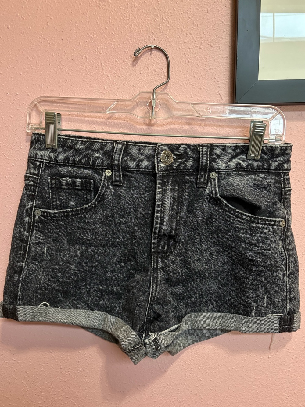 Paige Shorts Womens 26 Sarah High Rise Cuffed Stretch Black Cotton Blend Denim